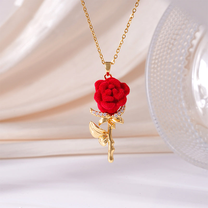 Elegant Red Rose Pendant Necklace-Navalonixcosh®