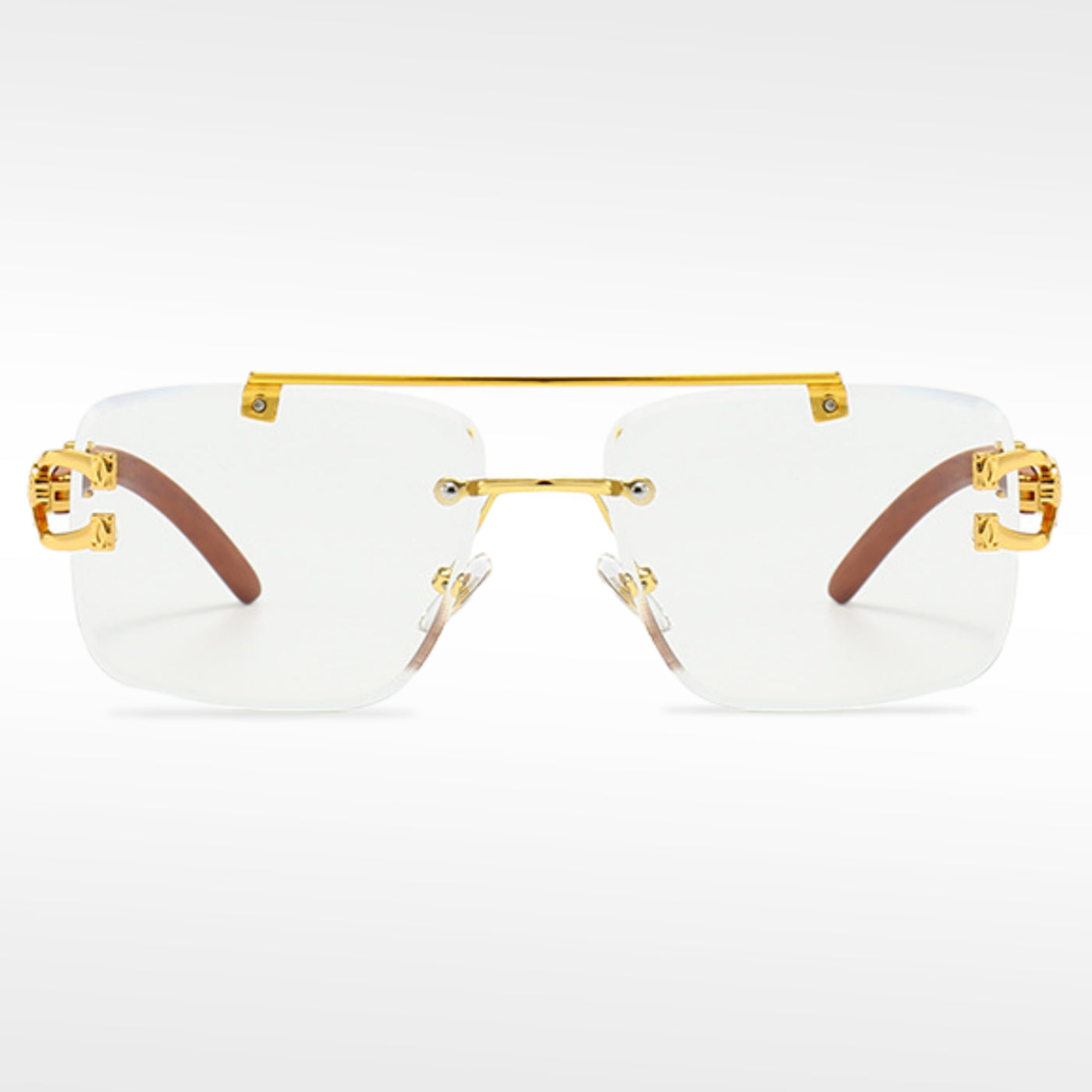 🌟Rimless Square Cut-Edge Sunglasses – Vintage Wood Grain Leopard Frame UV400 Fashion Shades-Navalonixcosh®