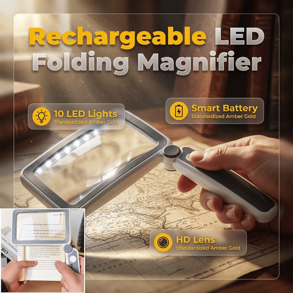 Folding Handheld Magnifying Glass with Light for Reading -Navalonixcosh®