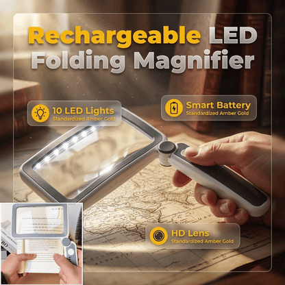 Folding Handheld Magnifying Glass with Light for Reading -Navalonixcosh®