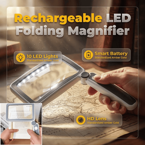 Folding Handheld Magnifying Glass with Light for Reading -Navalonixcosh®