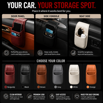 📱 Slim Car Phone Storage Pocket – Peel & Stick Faux Leather Organizer