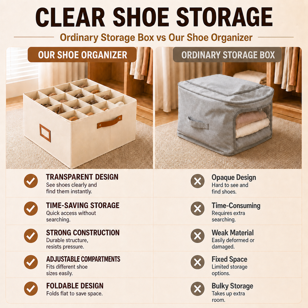 🔥Oxford Fabric Foldable Design Shoe Organizer, Storage Box– Large Capacity, Dustproof & Breathable for Closet & Bedroom 🧺✨-Navalonixcosh®