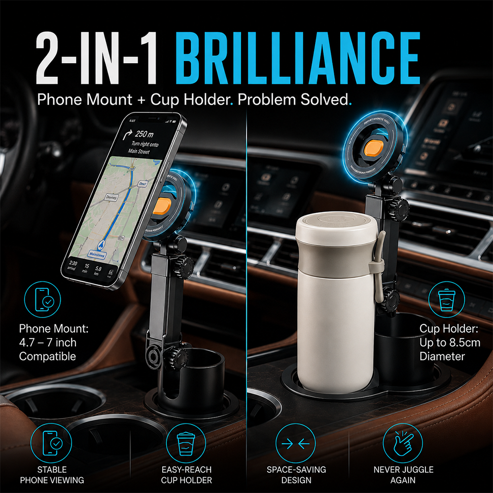 🧲Car Cup Holder Phone Mount – 360° Adjustable, Strong N52 Magnet, One-Hand Operation, Fits All Phones, Stable Magnetic & Clamp Models for Safe Driving-Navalonixcosh®