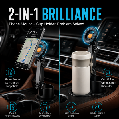 🧲Car Cup Holder Phone Mount – 360° Adjustable, Strong N52 Magnet, One-Hand Operation, Fits All Phones, Stable Magnetic & Clamp Models for Safe Driving-Navalonixcosh®