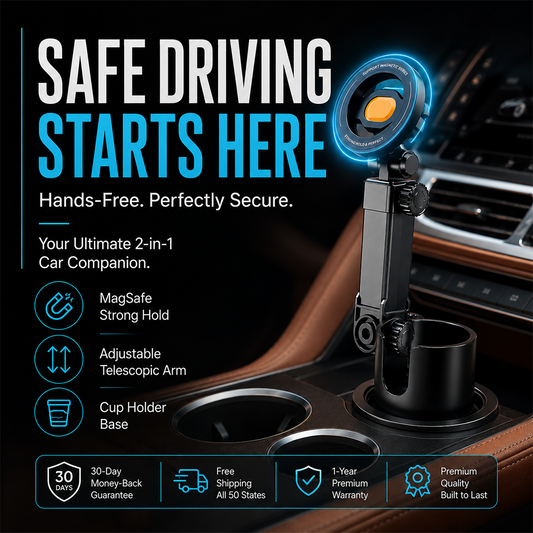 🧲Car Cup Holder Phone Mount – 360° Adjustable, Strong N52 Magnet, One-Hand Operation, Fits All Phones, Stable Magnetic & Clamp Models for Safe Driving-Navalonixcosh®