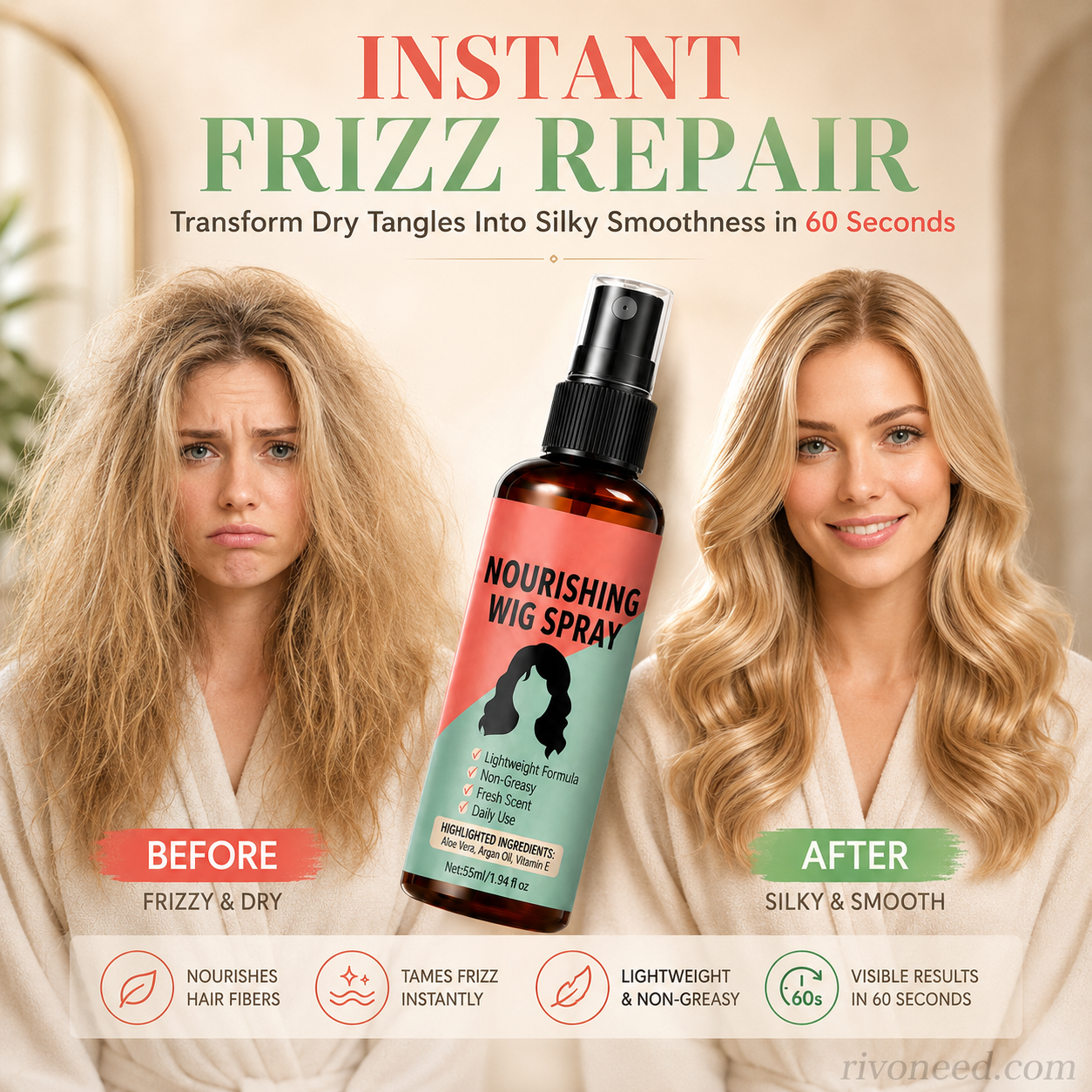 🏆LAST DAY SALE: ONLY ￡9.99!!🎁✨Lightweight No-Rinse Nourishing Wig Spray