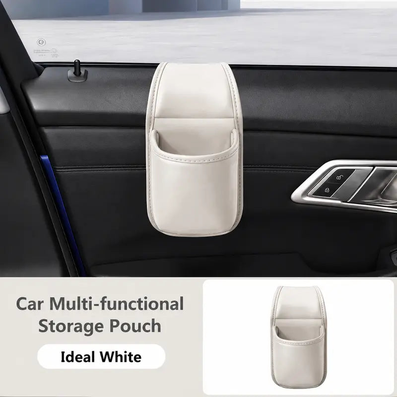 📱 Slim Car Phone Storage Pocket – Peel & Stick Faux Leather Organizer