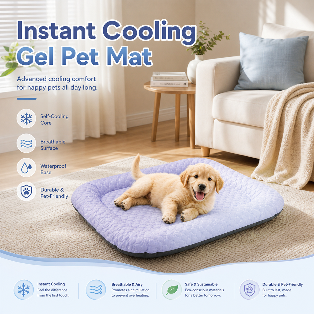 upsell❄️Pet Cooling Mat for Dogs & Cats 🐾  Naturally Cool Ice-Silk Pad • Breathable, Washable & Soft-Navalonixcosh®