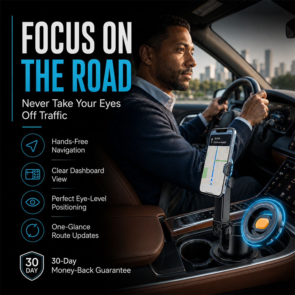 🧲Car Cup Holder Phone Mount – 360° Adjustable, Strong N52 Magnet, One-Hand Operation, Fits All Phones, Stable Magnetic & Clamp Models for Safe Driving-Navalonixcosh®