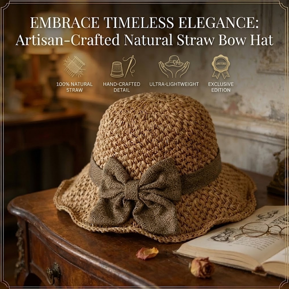 👒 Elegant Woven Straw Sun Hat with Bow – Breathable, Foldable & Perfect for Beach & Travel 🌞-Navalonixcosh®