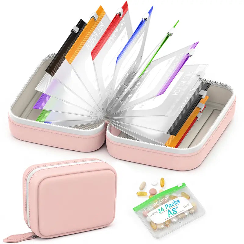 🎉 Sale 2026 🧳 A8 Wasserdichter Alltags-Organizer – 14 farbcodierte Beutel & stoßfeste Hülle für Medikamente, Schmuck & Zubehör! ✨