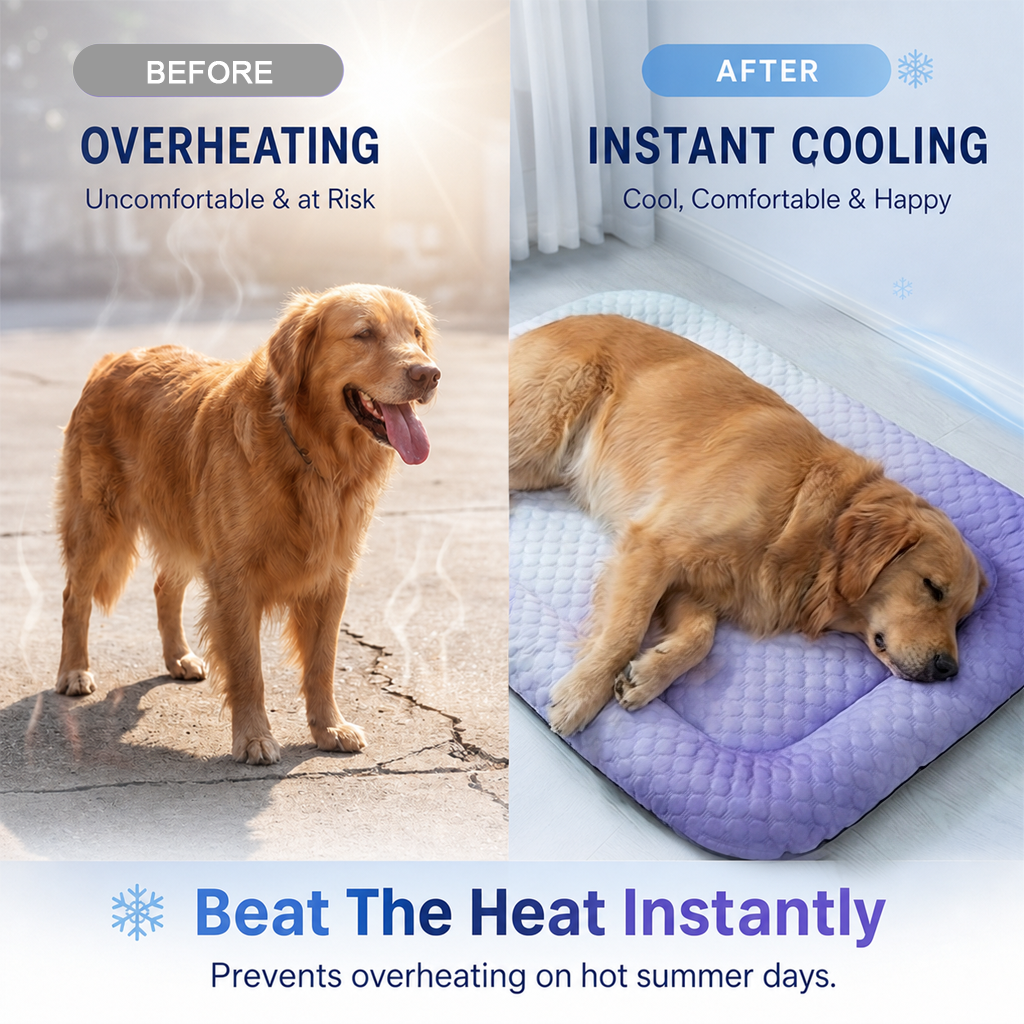 upsell❄️Pet Cooling Mat for Dogs & Cats 🐾  Naturally Cool Ice-Silk Pad • Breathable, Washable & Soft-Navalonixcosh®