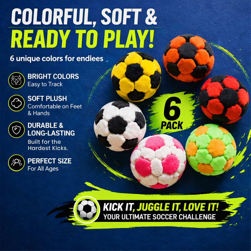 🔥🔥⚽6 Pack Soccer Hackys Footbag Sacks - Soft Plush Footbags for Adults-Navalonixcosh®