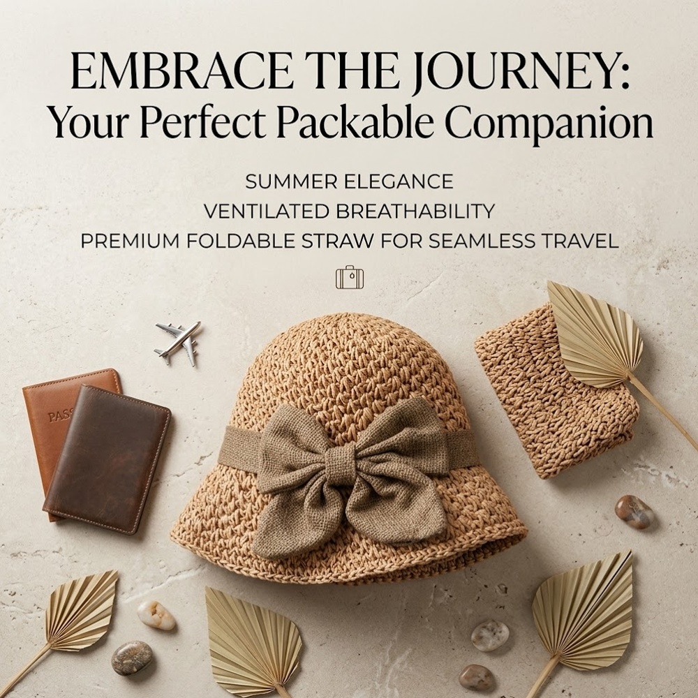 👒 Elegant Woven Straw Sun Hat with Bow – Breathable, Foldable & Perfect for Beach & Travel 🌞-Navalonixcosh®