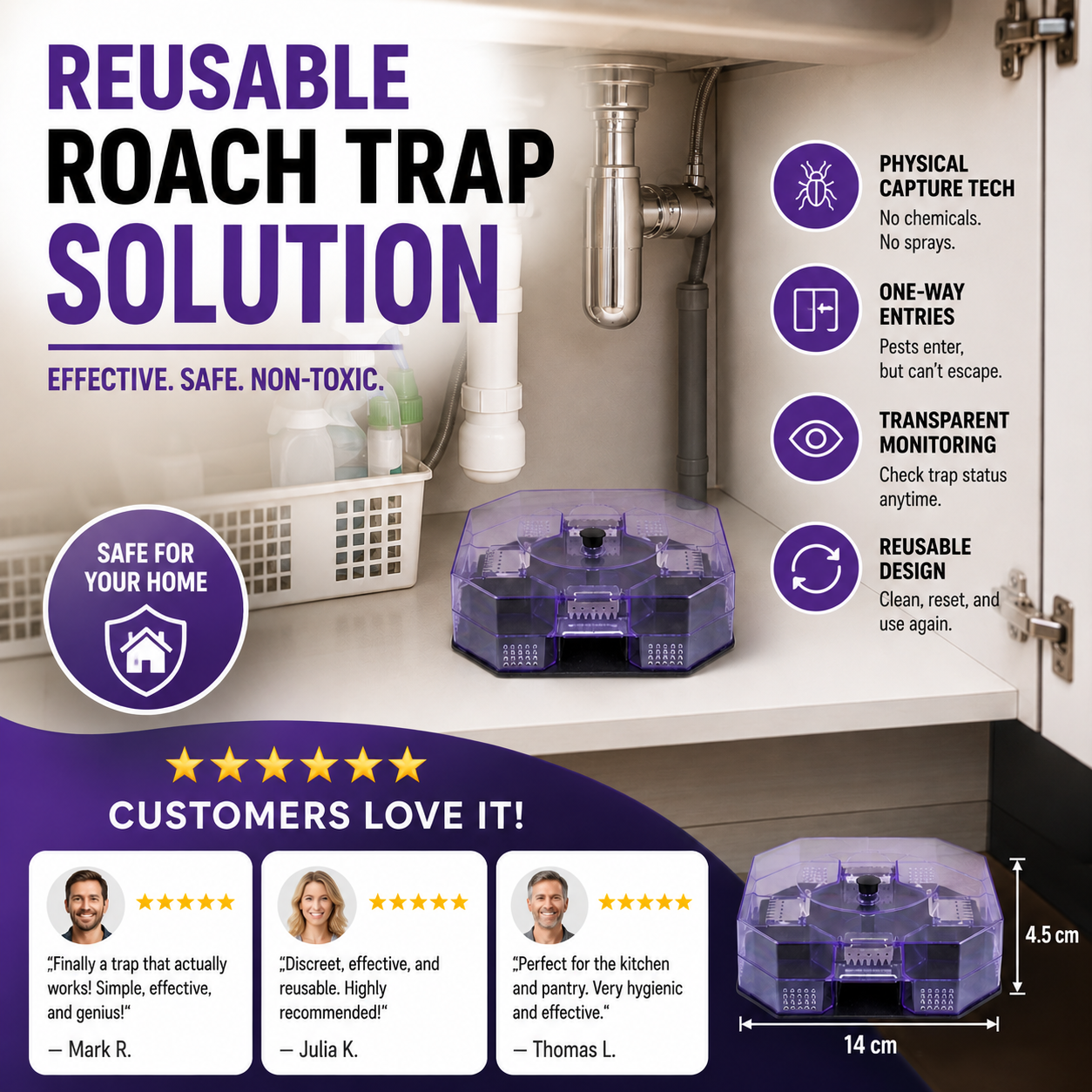 ⏳Time-Limited Special⏰ Reusable Roach Trap – Physical capture, no toxic sprays. One‑way doors, easy to check & clean. Safe for homes with kids & pets! 🏠✨-Navalonixcosh®