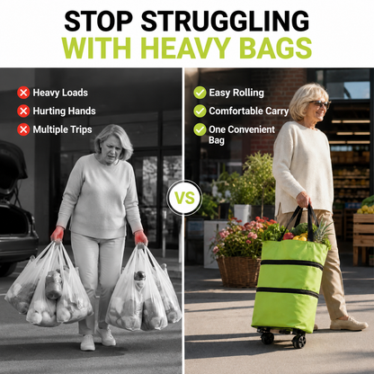 🔥 HOT SALE 50% OFF - 🛒 Foldable Rolling Grocery Cart Bag | 2-in-1 Carry & Roll Shopping Helper-Navalonixcosh®