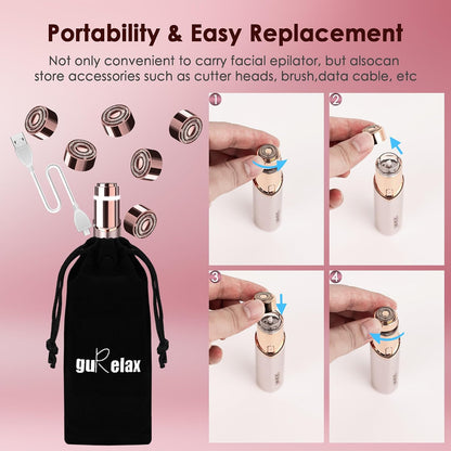 18K Gold Facial Hair Remover Replacement Heads Set – Precision Facial &amp; Eyebrow Trimmer Blades for Smooth, Gentle Hair Removal