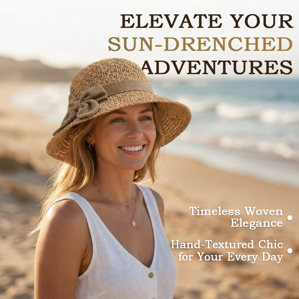 👒 Elegant Woven Straw Sun Hat with Bow – Breathable, Foldable & Perfect for Beach & Travel 🌞-Navalonixcosh®