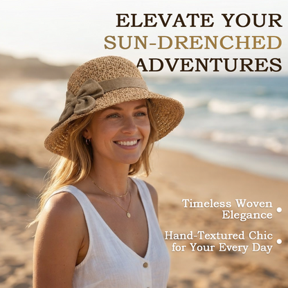 👒 Elegant Woven Straw Sun Hat with Bow – Breathable, Foldable & Perfect for Beach & Travel 🌞-Navalonixcosh®