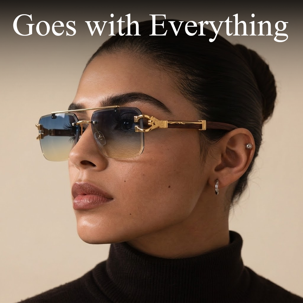 🌟Rimless Square Cut-Edge Sunglasses – Vintage Wood Grain Leopard Frame UV400 Fashion Shades-Navalonixcosh®