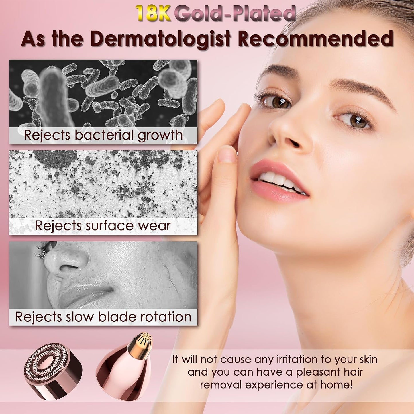18K Gold Facial Hair Remover Replacement Heads Set – Precision Facial &amp; Eyebrow Trimmer Blades for Smooth, Gentle Hair Removal