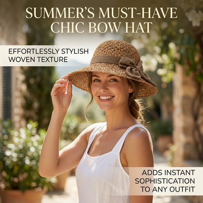 👒 Elegant Woven Straw Sun Hat with Bow – Breathable, Foldable & Perfect for Beach & Travel 🌞-Navalonixcosh®