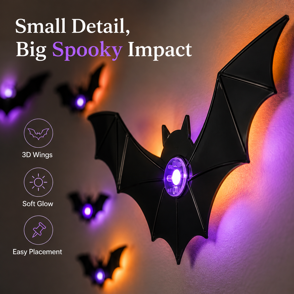🦇3D LED Halloween Bat Lights – Purple & Orange Glow Wall Decor