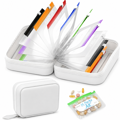 🎉 Sale 2026 🧳 A8 Wasserdichter Alltags-Organizer – 14 farbcodierte Beutel & stoßfeste Hülle für Medikamente, Schmuck & Zubehör! ✨