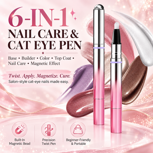 ✨6-in-1 Nail Care & Cat Eye Pen – All-in-One Base, Builder, Color & Top Coat with Magnetic Bead-Navalonixcosh®