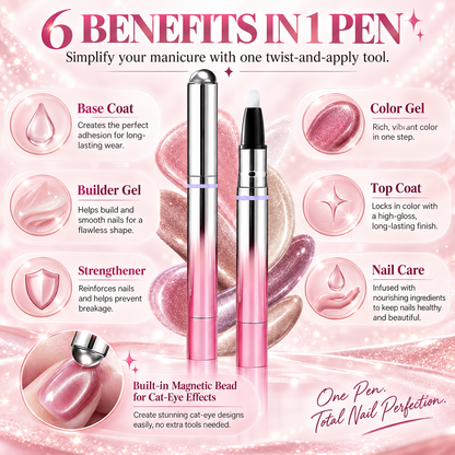 ✨6-in-1 Nail Care & Cat Eye Pen – All-in-One Base, Builder, Color & Top Coat with Magnetic Bead-Navalonixcosh®