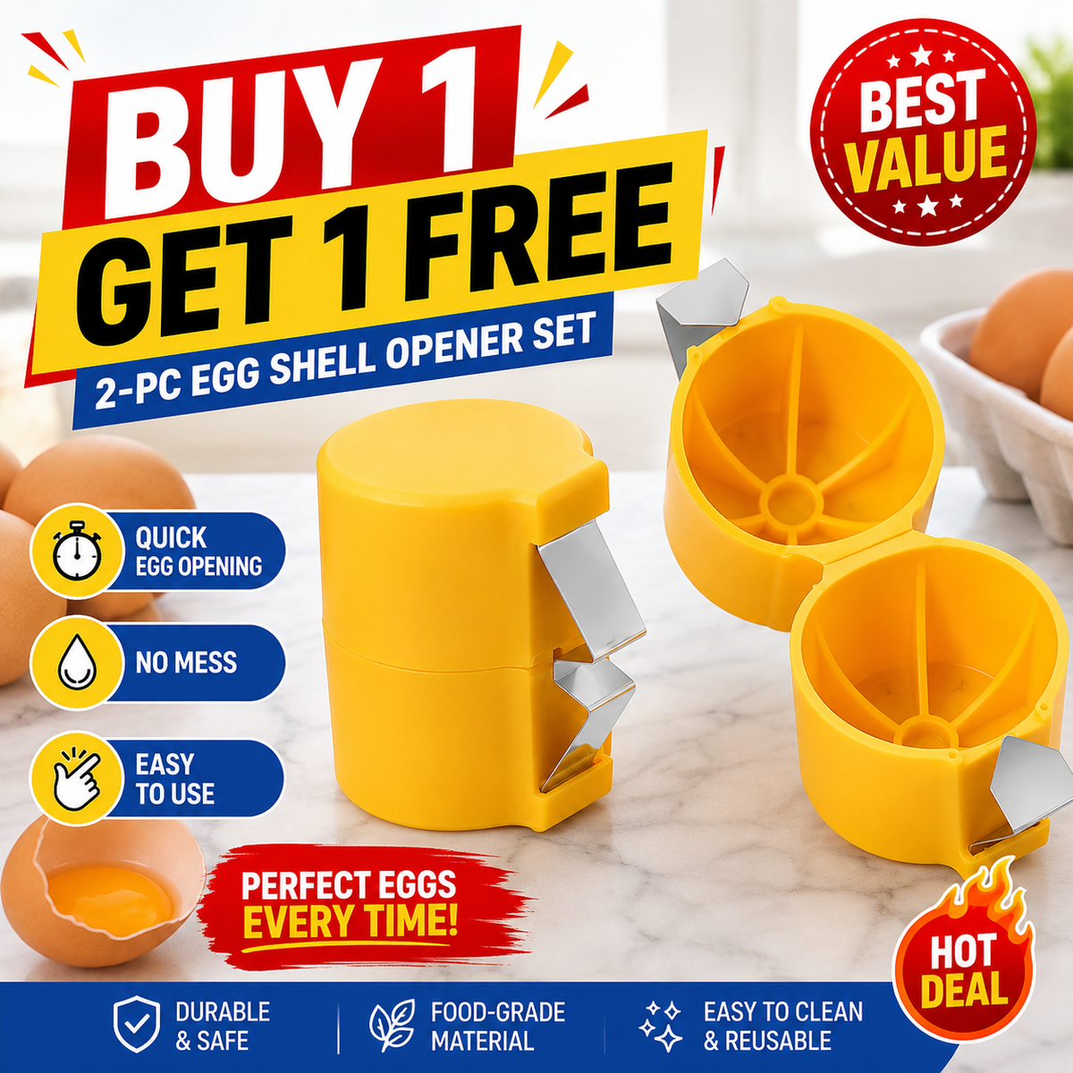 🔥🔥Limited-time 😮‍💨 Buy 1 Get 1 Free ！！！🍳 Quick Egg Cracker Tool – Open Hundreds Of Eggs Faster & Cleaner 🔥
