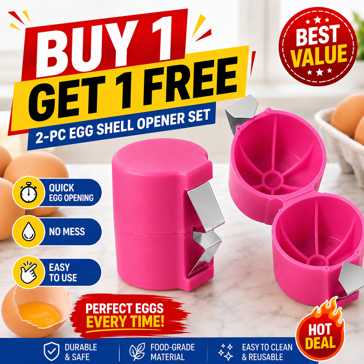 🔥🔥Limited-time 😮‍💨 Buy 1 Get 1 Free ！！！🍳 Quick Egg Cracker Tool – Open Hundreds Of Eggs Faster & Cleaner 🔥