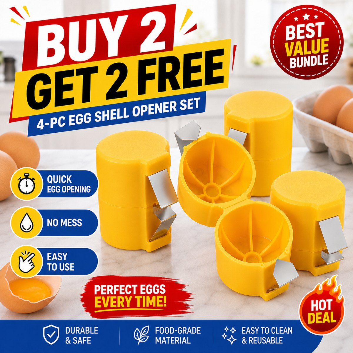 🔥🔥Limited-time 😮‍💨 Buy 1 Get 1 Free ！！！🍳 Quick Egg Cracker Tool – Open Hundreds Of Eggs Faster & Cleaner 🔥