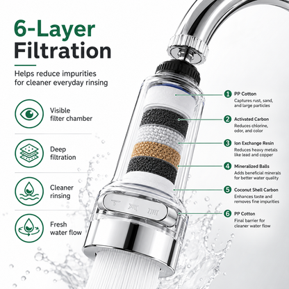 360° Rotating Faucet Aerator Filter, 6-Layer Filter with 3 Water Modes( Includes 10 Replacement Filters ）-Navalonixcosh®