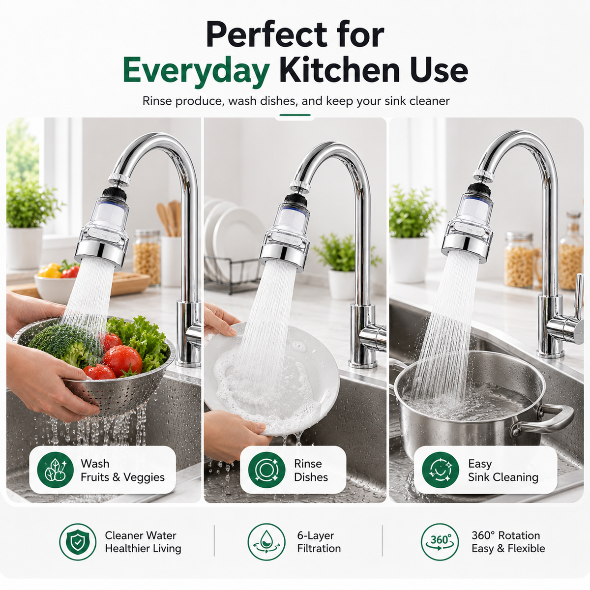 360° Rotating Faucet Aerator Filter, 6-Layer Filter with 3 Water Modes( Includes 10 Replacement Filters ）-Navalonixcosh®