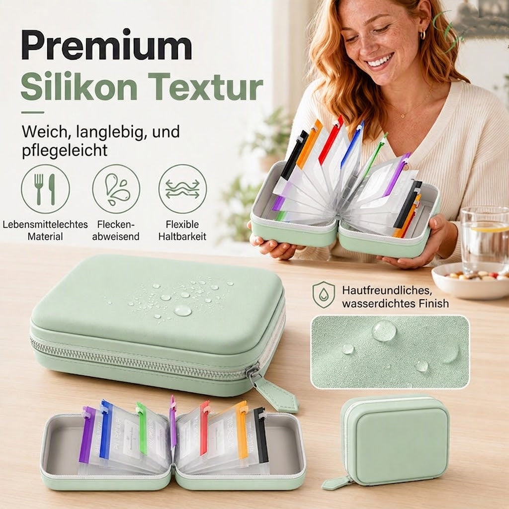 🎉 Sale 2026 🧳 A8 Wasserdichter Alltags-Organizer – 14 farbcodierte Beutel & stoßfeste Hülle für Medikamente, Schmuck & Zubehör! ✨