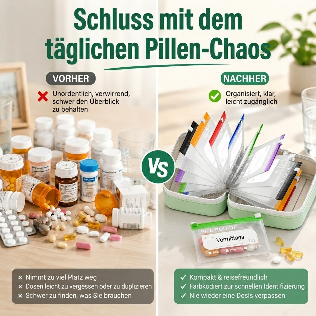 🎉 Sale 2026 🧳 A8 Wasserdichter Alltags-Organizer – 14 farbcodierte Beutel & stoßfeste Hülle für Medikamente, Schmuck & Zubehör! ✨