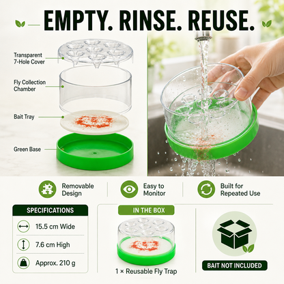 🛡️Reusable Non-Electric Fly Trap for Indoor & Outdoor Use– Safe, Cordless & Chemical-Free🔥 Navalonixcosh®