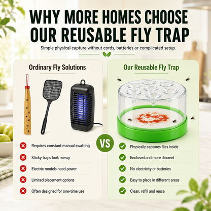 🛡️Reusable Non-Electric Fly Trap for Indoor & Outdoor Use– Safe, Cordless & Chemical-Free🔥 Navalonixcosh®