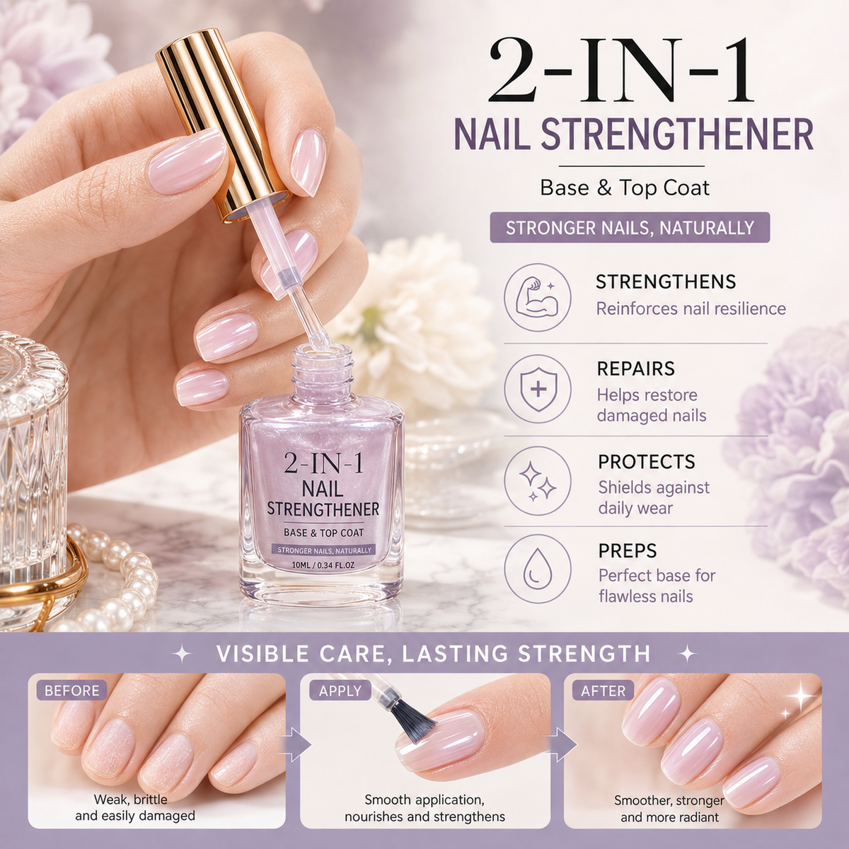 upsell💅⏳LAST DAY✨ 50% OFF! 💜 Lilac Glossy Mirror Nail Strengthener – Fast Air-Dry, Chip-Resistant & Long-Lasting Aurora Finish