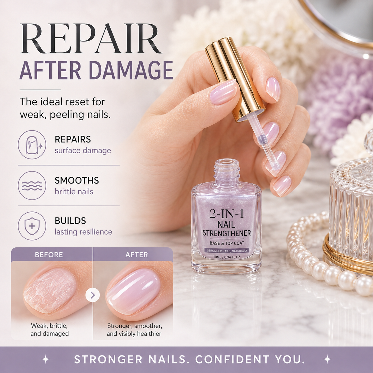 upsell💅⏳LAST DAY✨ 50% OFF! 💜 Lilac Glossy Mirror Nail Strengthener – Fast Air-Dry, Chip-Resistant & Long-Lasting Aurora Finish