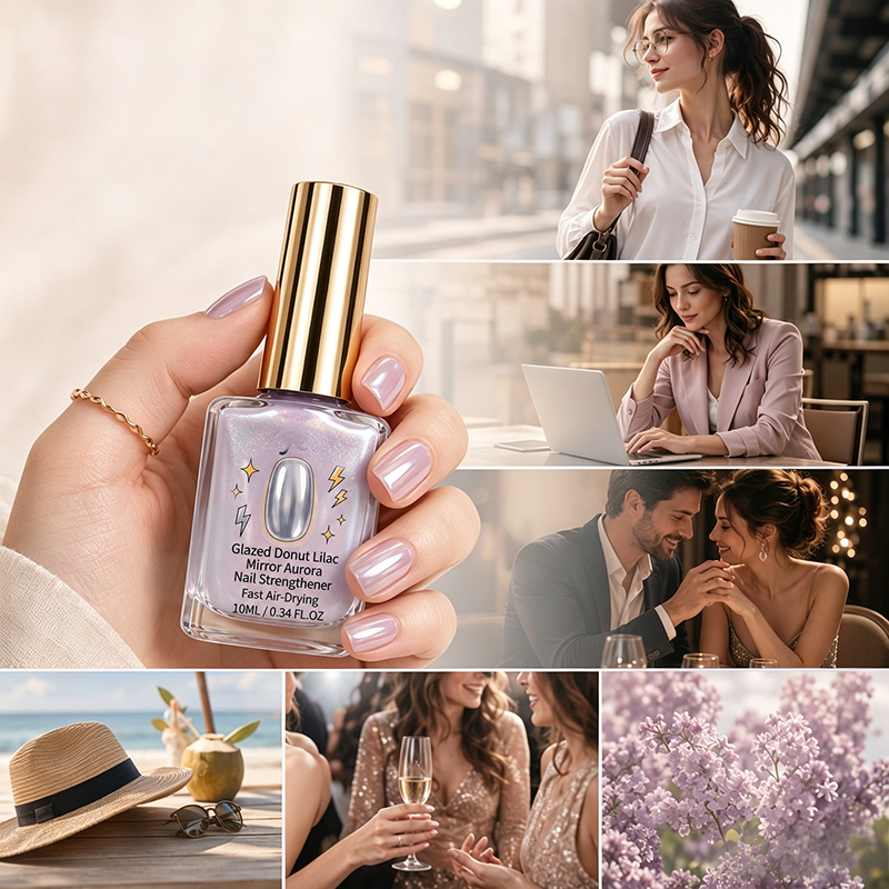 upsell💅⏳LAST DAY✨ 50% OFF! 💜 Lilac Glossy Mirror Nail Strengthener – Fast Air-Dry, Chip-Resistant & Long-Lasting Aurora Finish