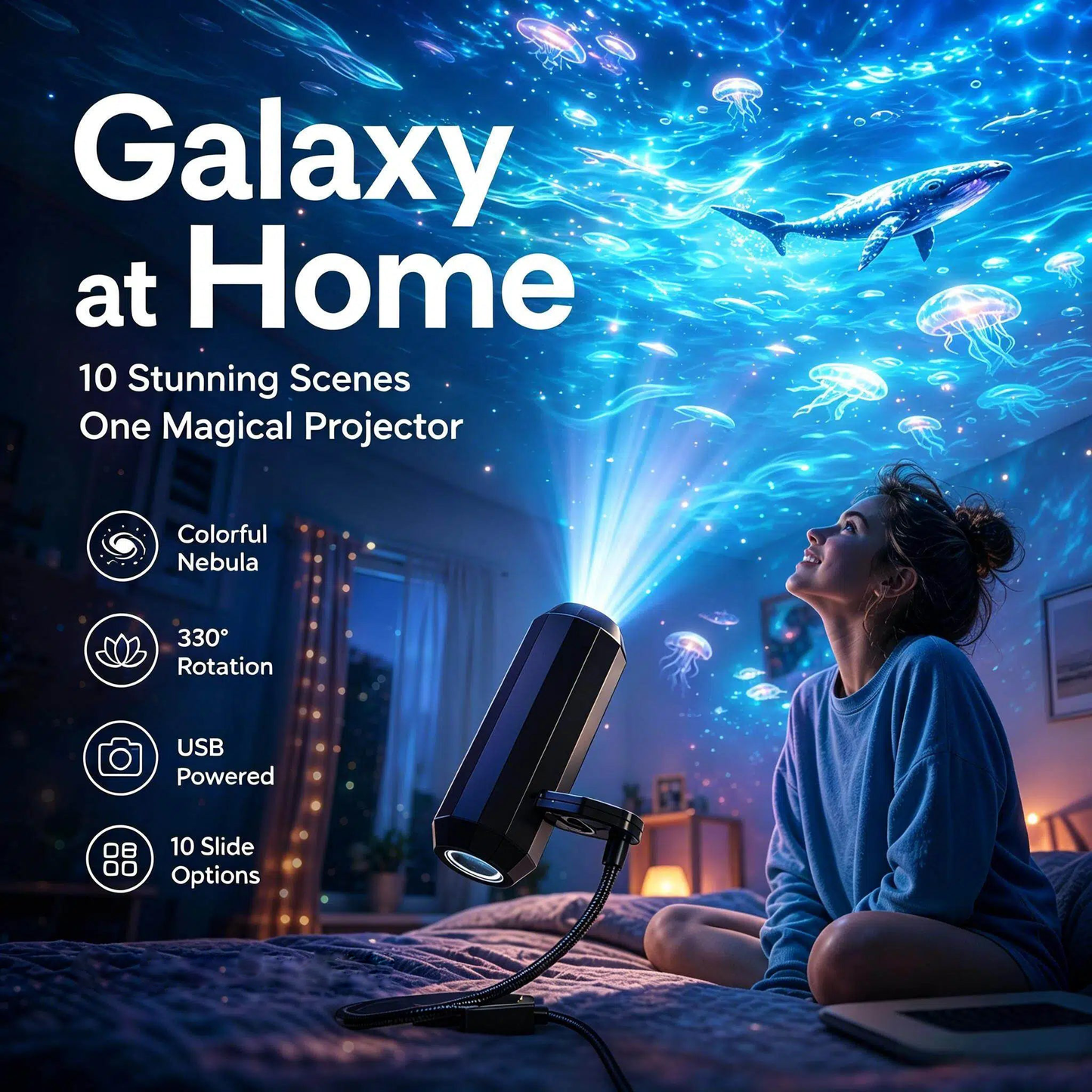 🎁 Navalonixcosh® Plug-and-Play HD Galaxy & Ocean Projector Night Light🥳50,000+ Happy Users