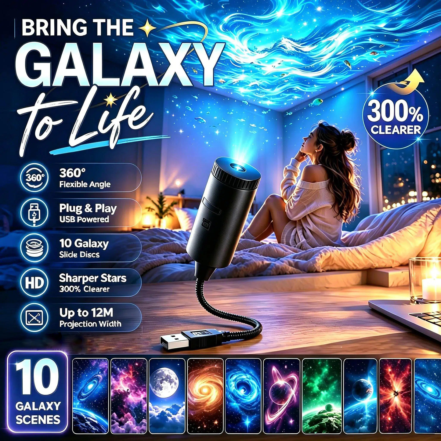 ✨ Plug-and-Play HD Galaxy & Ocean Projector Night Light🥳50,000+ Happy Users-Navalonixcosh®