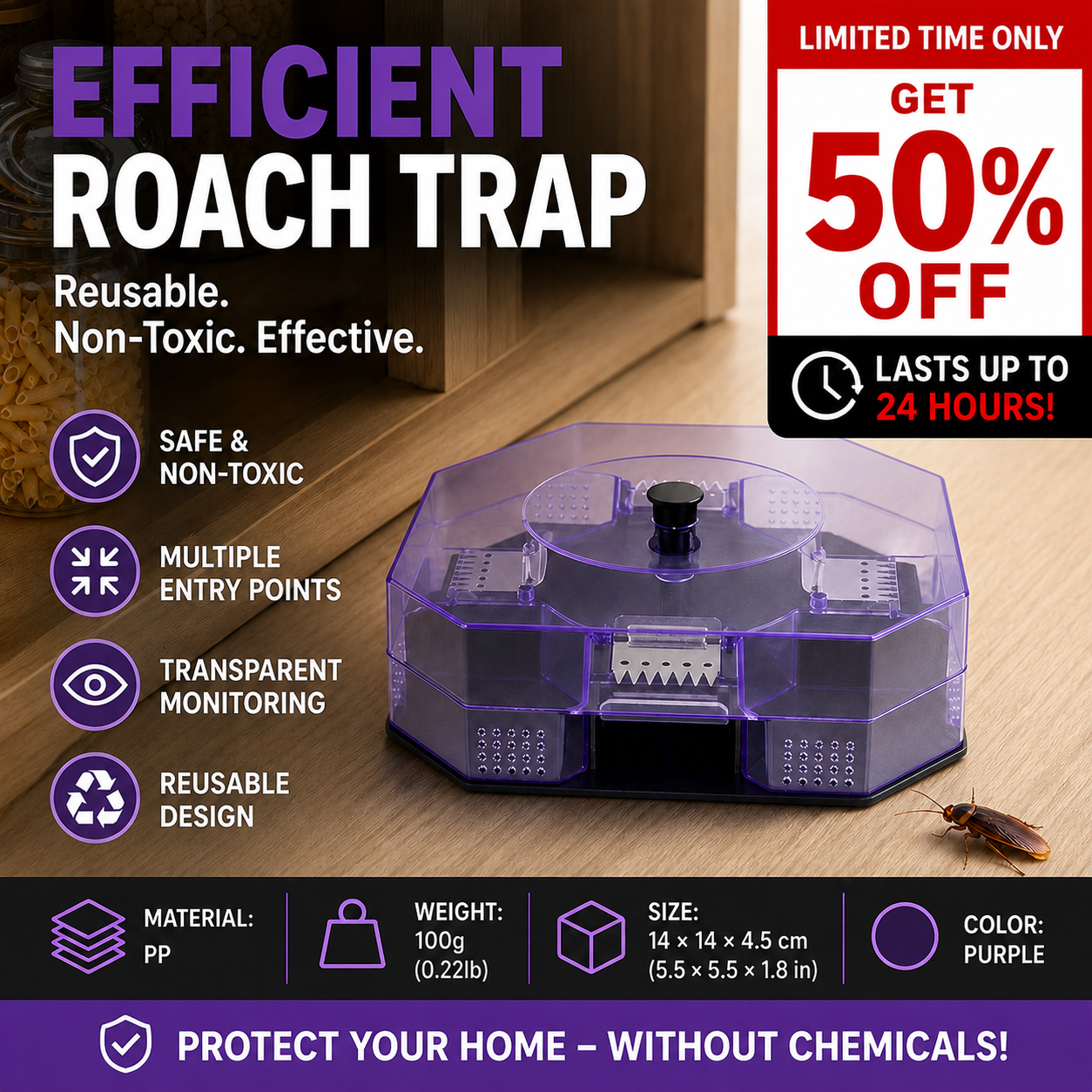 ⏳Time-Limited Special⏰ Reusable Roach Trap – Physical capture, no toxic sprays. One‑way doors, easy to check & clean. Safe for homes with kids & pets! 🏠✨-Navalonixcosh®