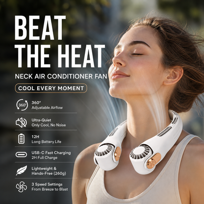 🥳2026 HOT SALE🥳💞50K+ SOLD!🍃 Neck Air Conditioner Fan – Ultra‑quiet, 360° rotating, 3 speeds. Hands‑free cooling, long battery. Summer essential! 😎🌬️-Navalonixcosh®