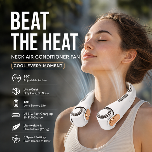 🥳2026 HOT SALE🥳💞50K+ SOLD!🍃 Neck Air Conditioner Fan – Ultra‑quiet, 360° rotating, 3 speeds. Hands‑free cooling, long battery. Summer essential! 😎🌬️-Navalonixcosh®