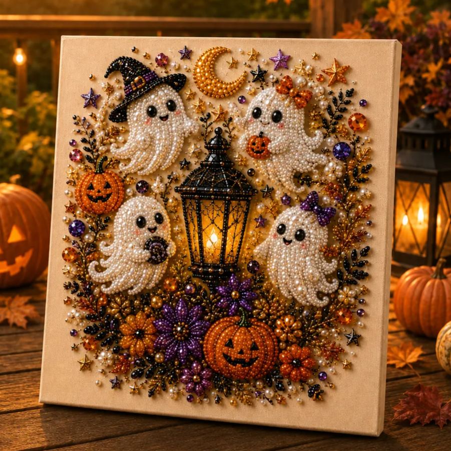 👻 Ghost Pearl Art DIY Kit – 3D Halloween Diamond Painting Craft, Sparkling Resin Pearl Mosaic Wall Decor-Navalonixcosh®