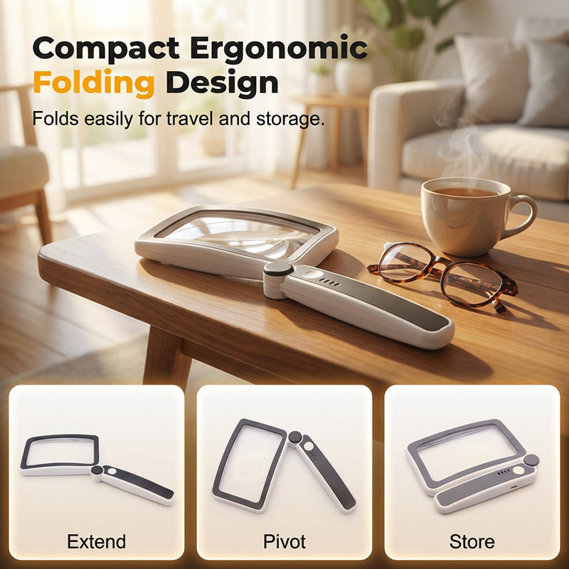 Folding Handheld Magnifying Glass with Light for Reading -Navalonixcosh®
